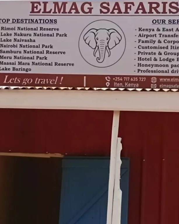 ELMAG SAFARIS office sign in Iten, Elgeyo Marakwet County, Kenya